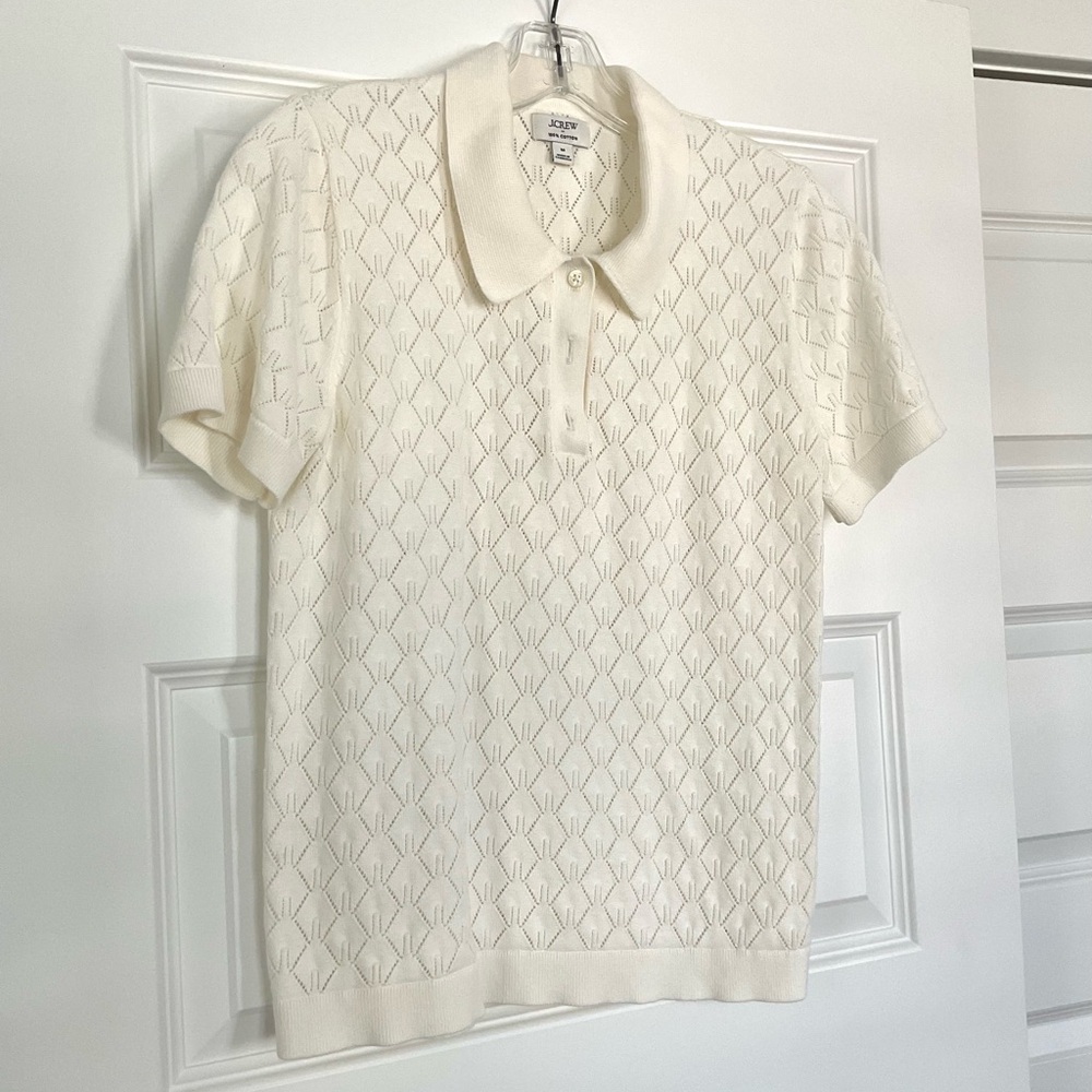 J. Crew Factory Cream Pointelle Sweater, Medium
